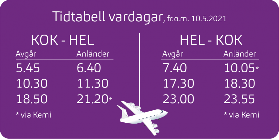 Nyxair tidtabell KOK-HEL vardagar